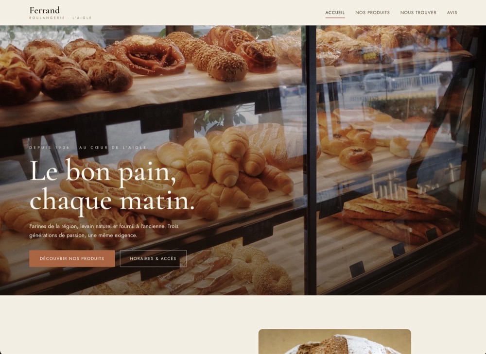 Aperçu du site vitrine réalisé pour la Boulangerie Ferrand