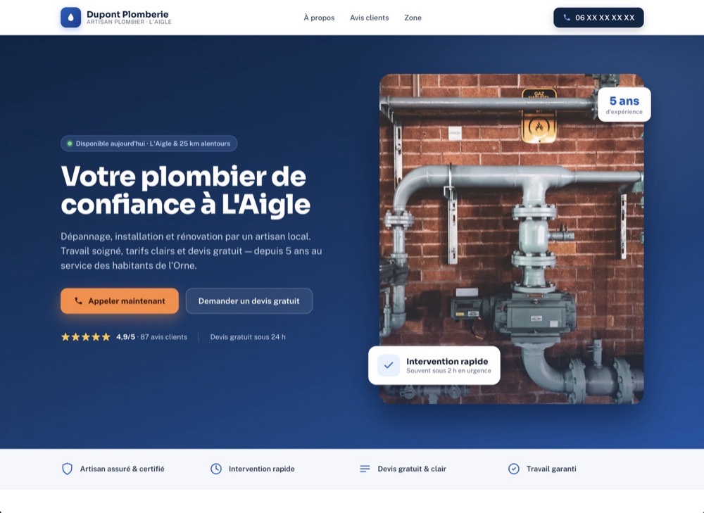 Aperçu du site vitrine réalisé pour Dupont Plomberie-Électricité